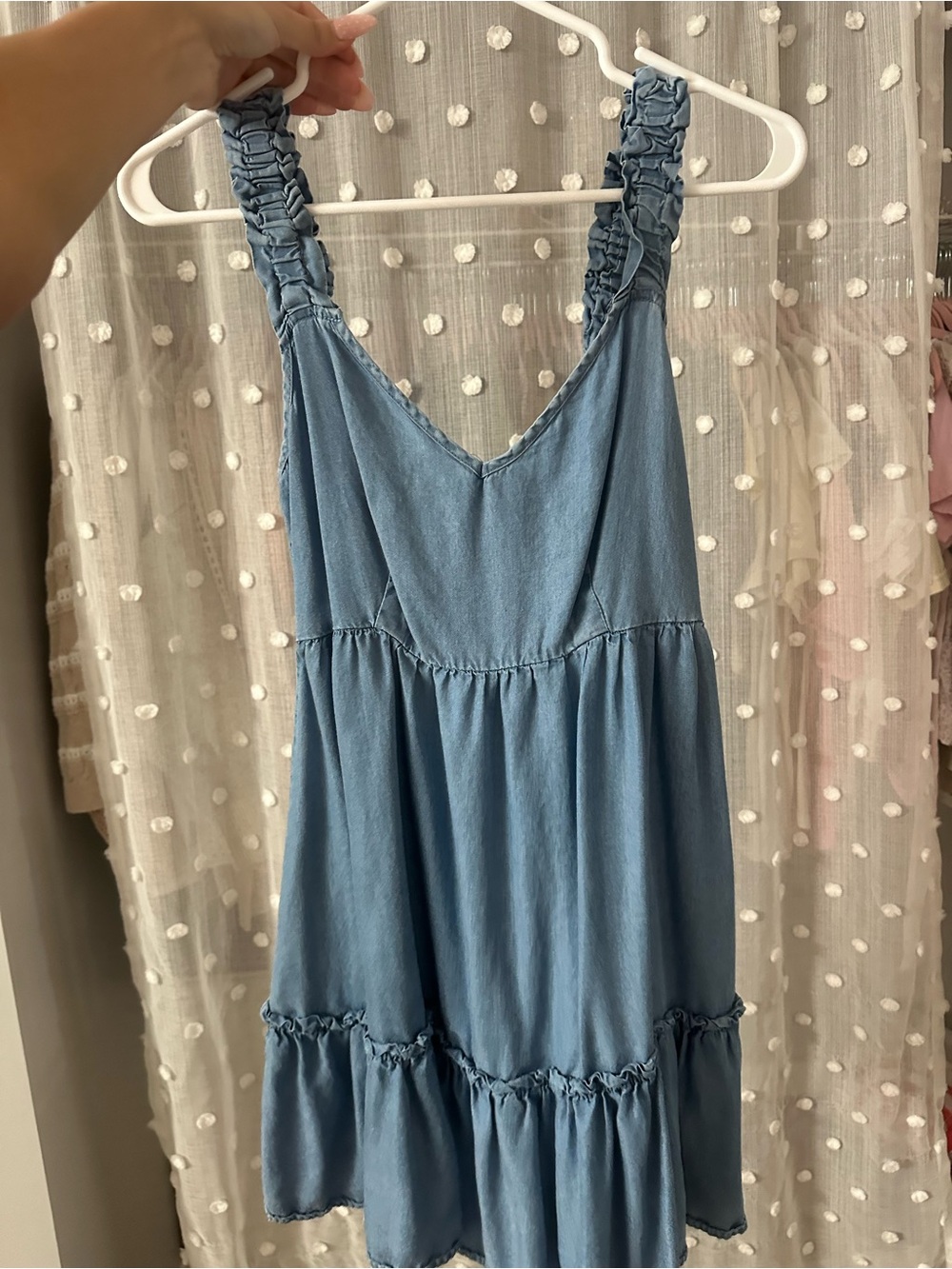 Altar'd State Light Blue denim Ruffled Strap Sundress